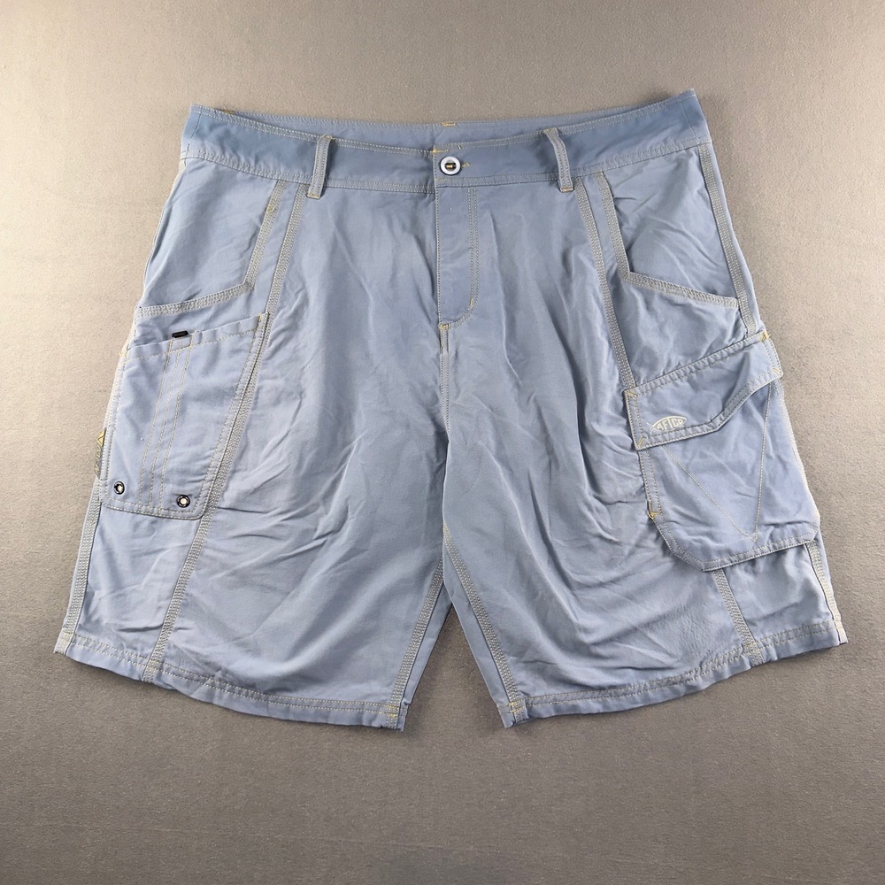 AFTCO Mens Blue Fishing Shorts Size 38 Pliers Pocket Nylon Spandex Utility Cargo